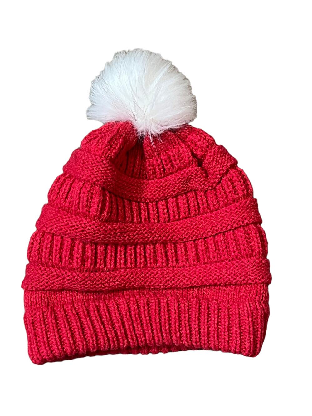 self esteem girls kids red pink Beanie Hat fur Pom pom one size